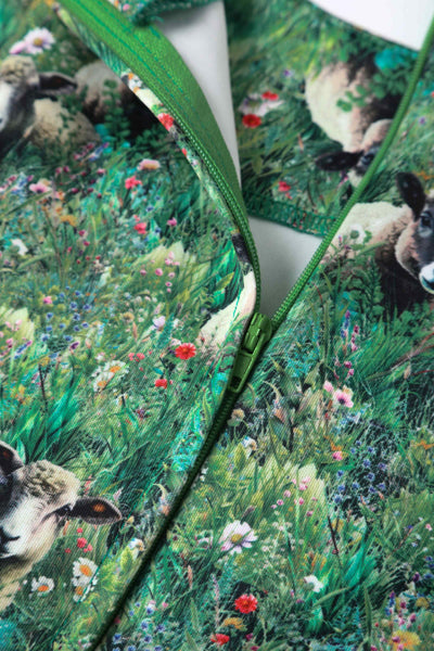Lambs and sheep in the field print swing dress