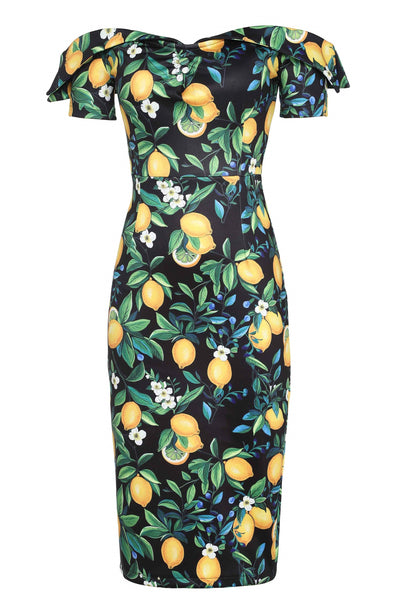 Front view of Black Lemon Pencil Dress