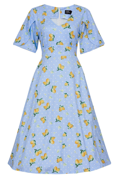 Blue Lemon Petal Sleeved Tea Dress