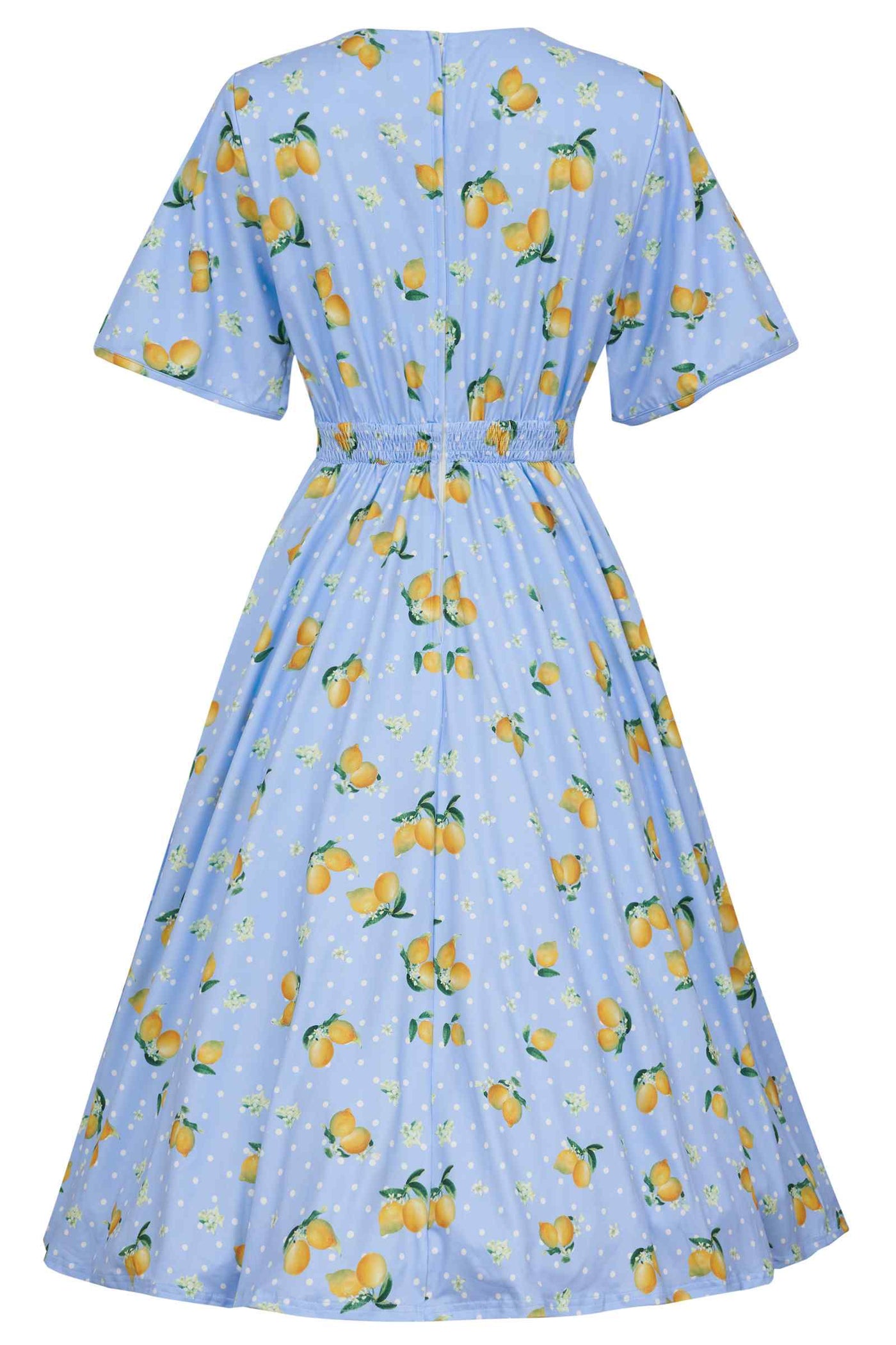 Janice Blue Lemon Petal Sleeved Tea Dress