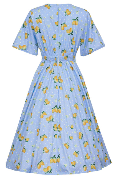 Blue Lemon Petal Sleeved Tea Dress