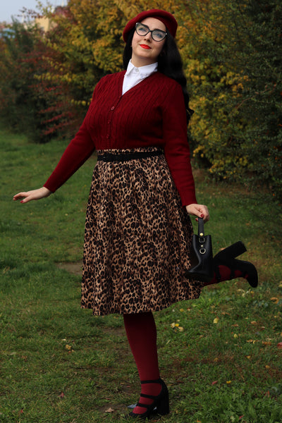 A model wearing a Leopard Print Swing Skirt