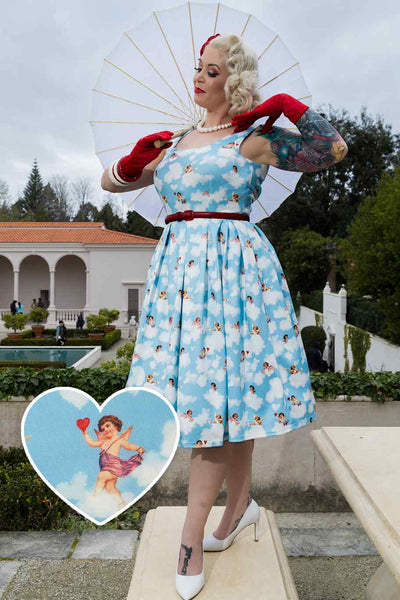 A model wearing Light Blue Clouds Cupid Swing Dress