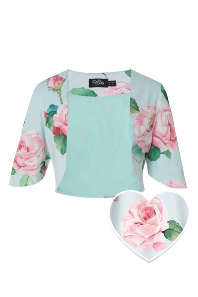 Front view of Light Blue Floral Bolero Jacket