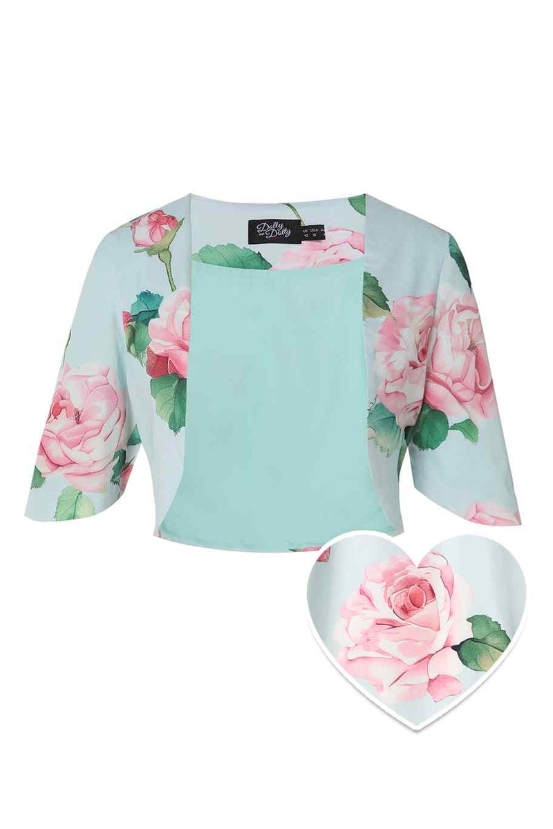 Front view of Light Blue Floral Bolero Jacket