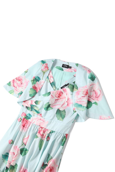 Close up view Light Blue Floral Bolero Jacket