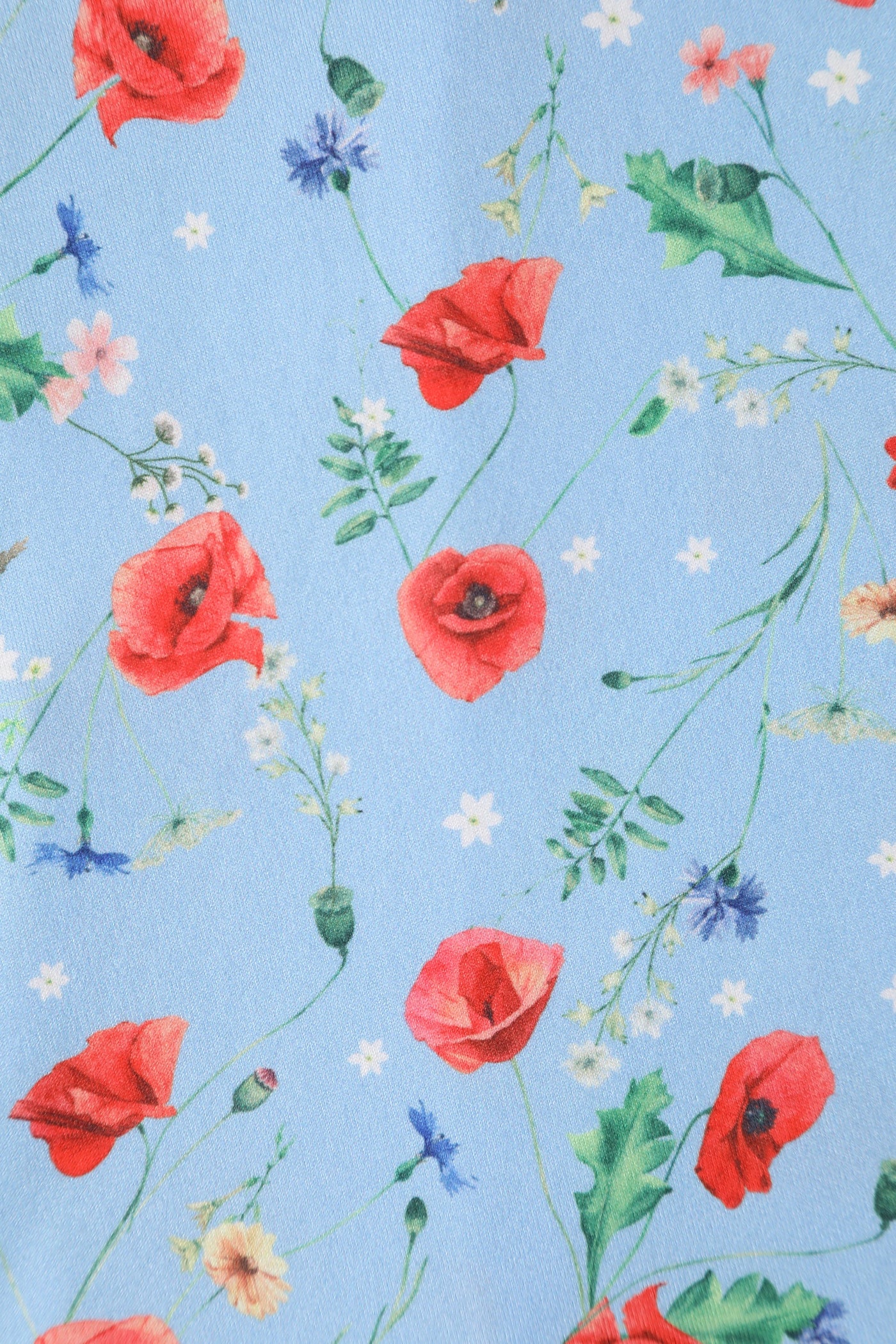   light blue poppy floral print knit fabric