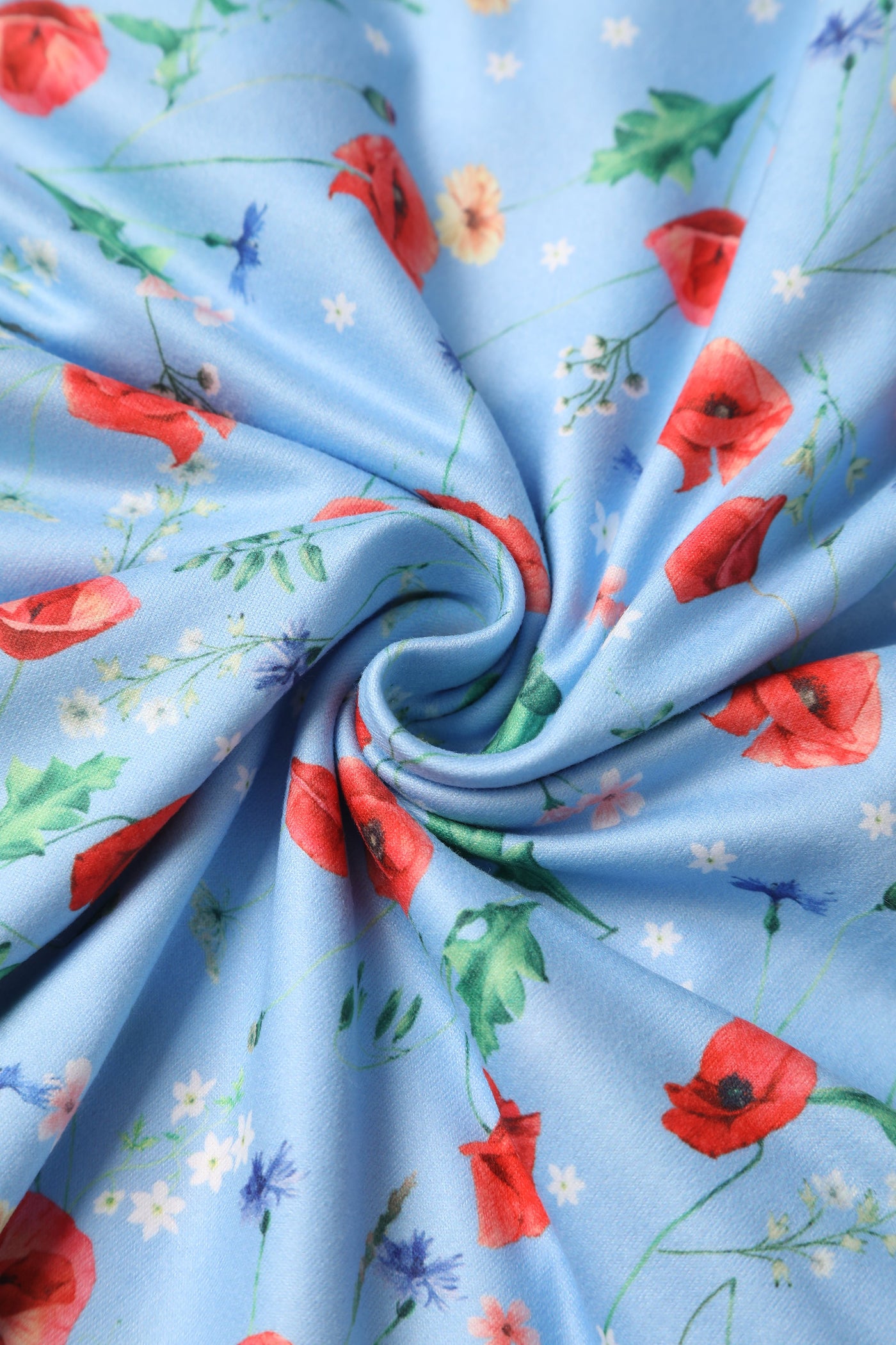   light blue poppy floral print knit fabric