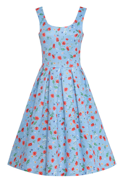 Front view of Light Blue Poppy Swing Dress