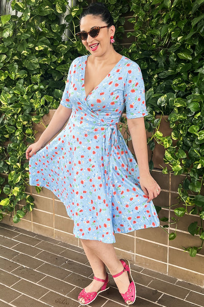 Light Blue Poppy Wrap Dress