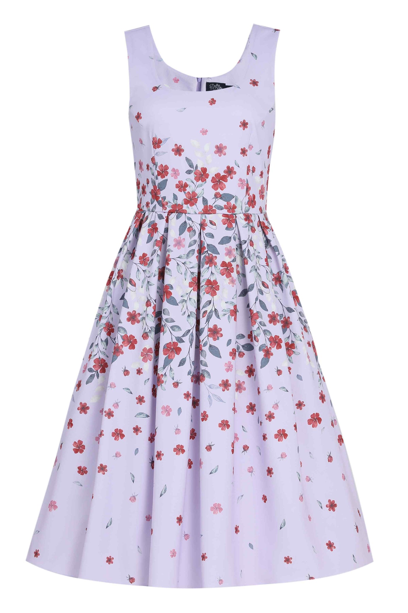 Front view of Amanda Lilac Falling Flower Swing Dress
