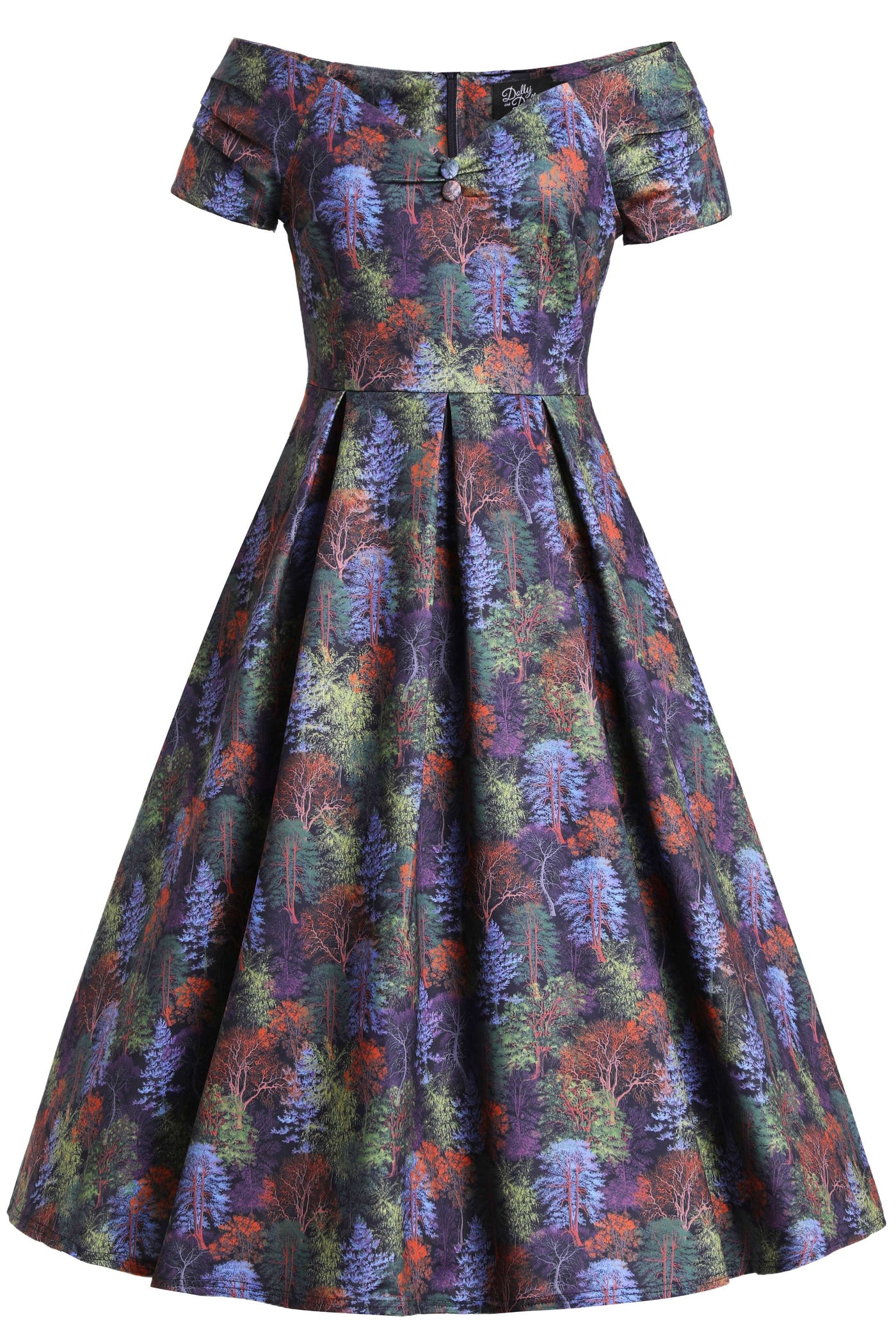 Front view of Lily Autumn Foliage Off Shoulder Dress