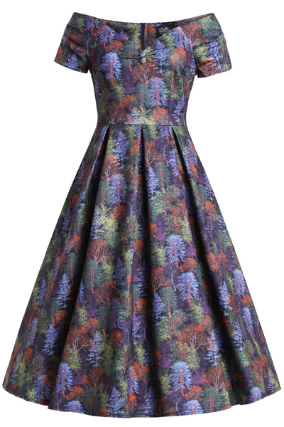 Front view of Lily Autumn Foliage Off Shoulder Dress