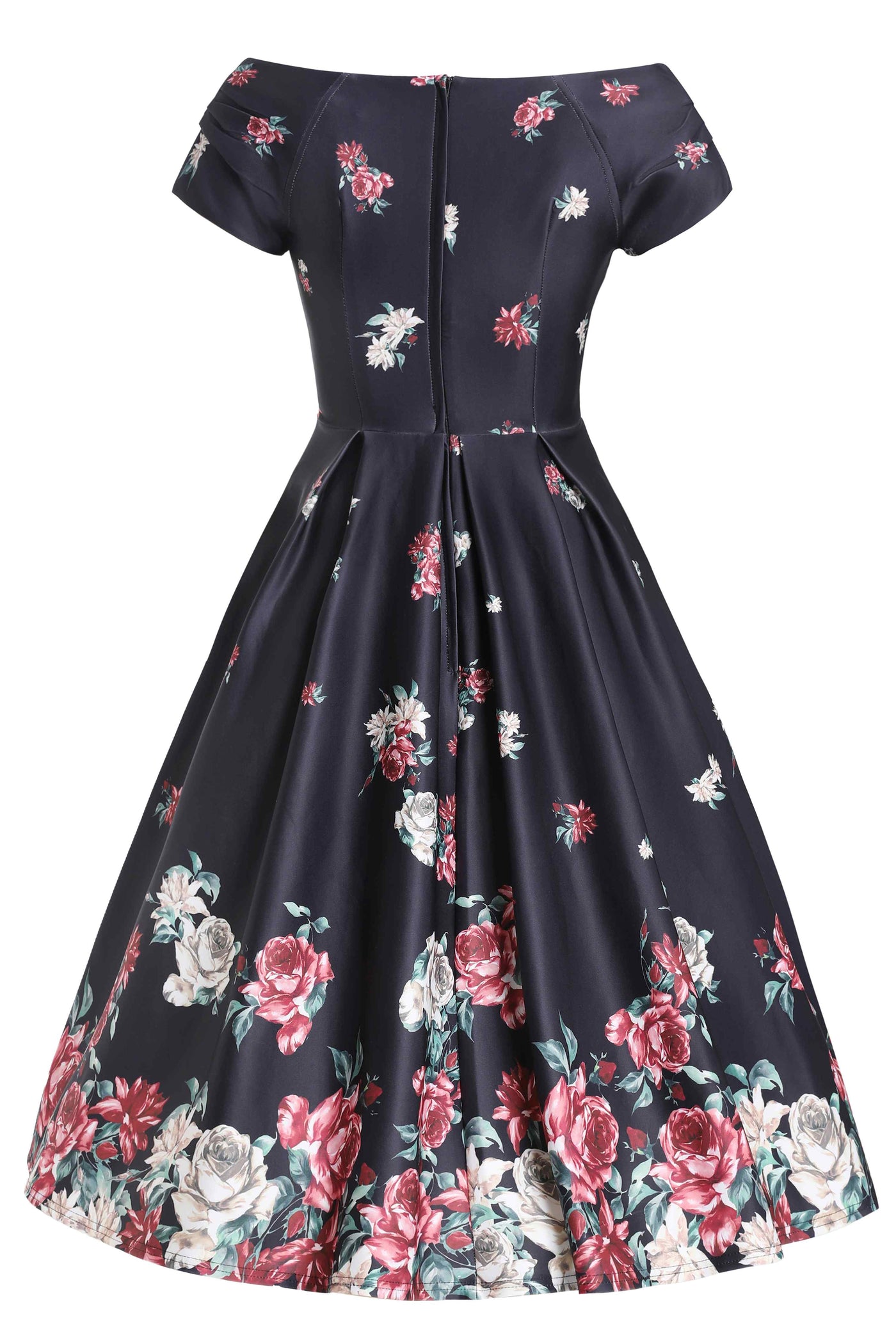 Back view of Lily Black Falling Rose Off Shoulder Dress