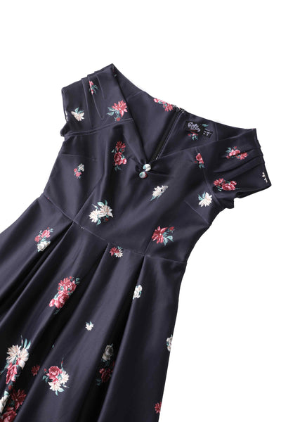 Close up view the top of Lily Black Falling Rose Off Shoulder Dress