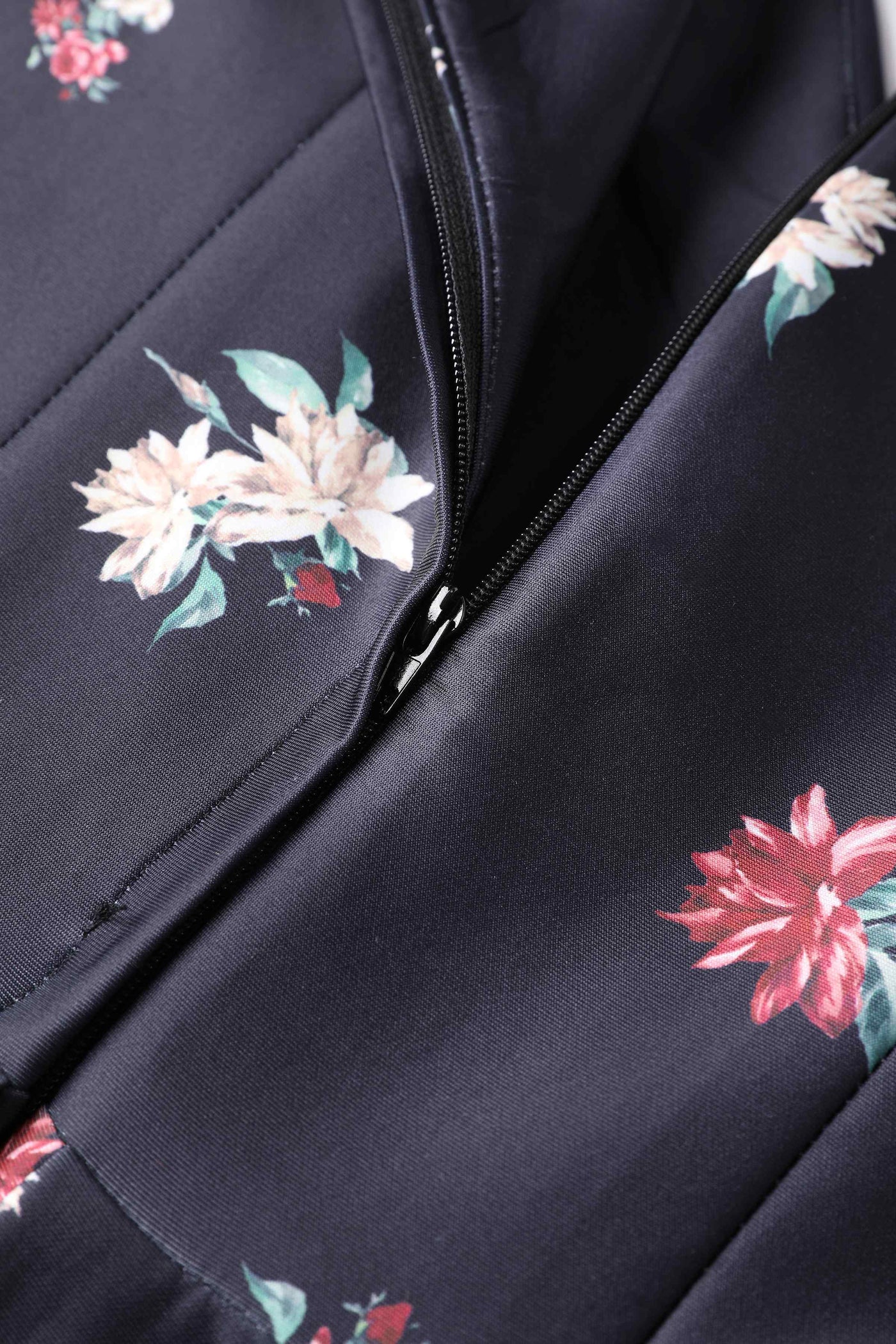 Zipper of Lily Black Falling Rose Off Shoulder Dress