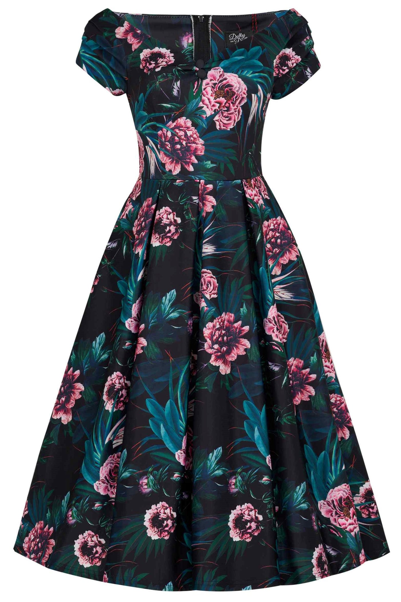 Front view of Lily Black Peony Off Shoulder Dress