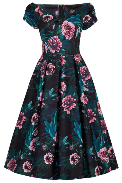 Front view of Lily Black Peony Off Shoulder Dress