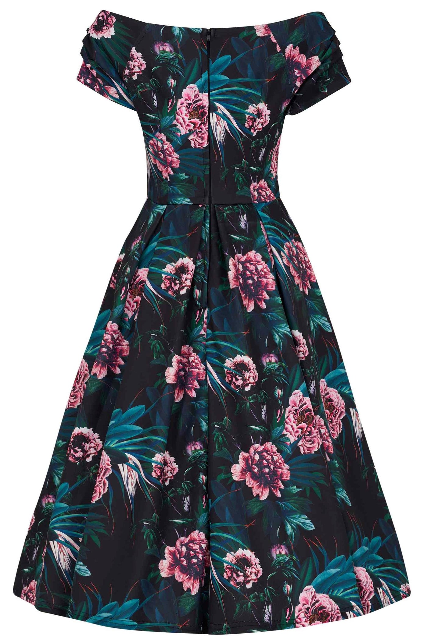 Back view of Lily Black Peony Off Shoulder Dress