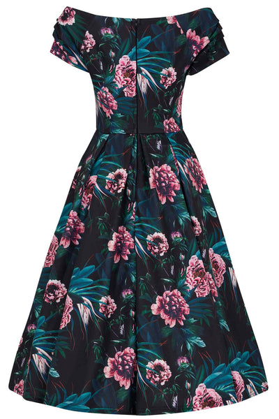 Back view of Lily Black Peony Off Shoulder Dress