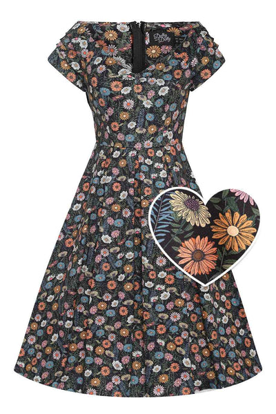 Front view of Black Wildflower Off Shoulder Dress