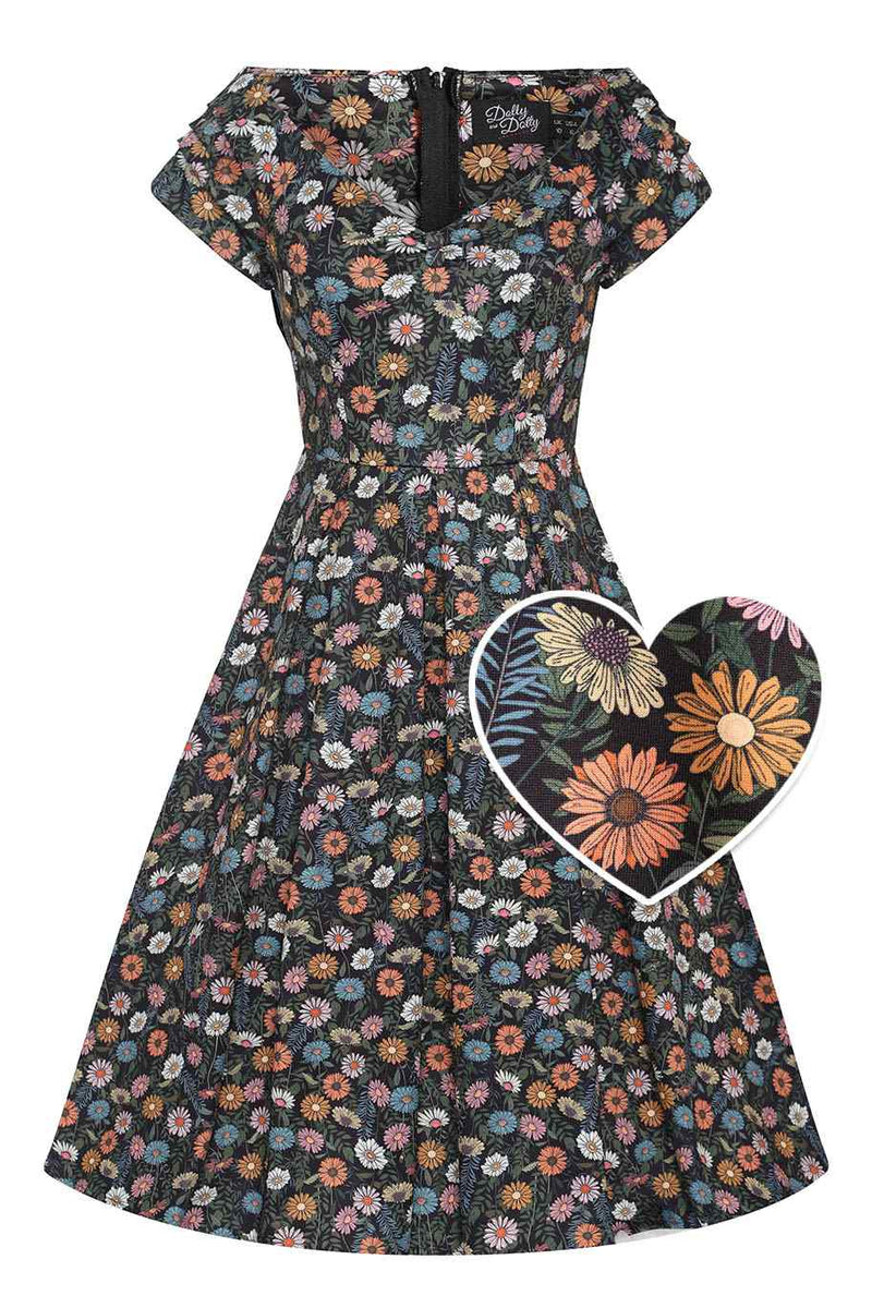 Front view of Black Wildflower Off Shoulder Dress