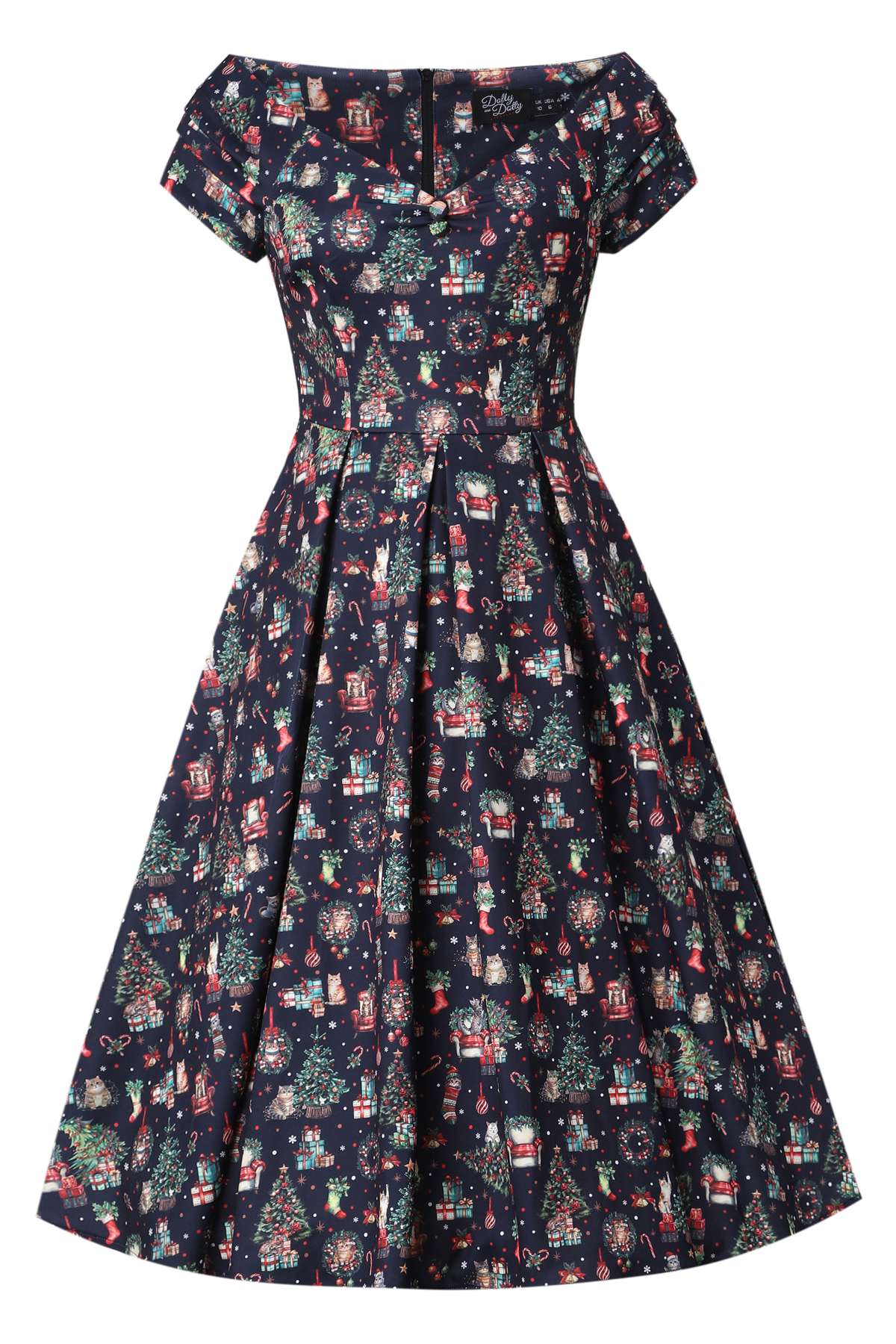 Front view of Lily Cats At Christmas Circle Dress