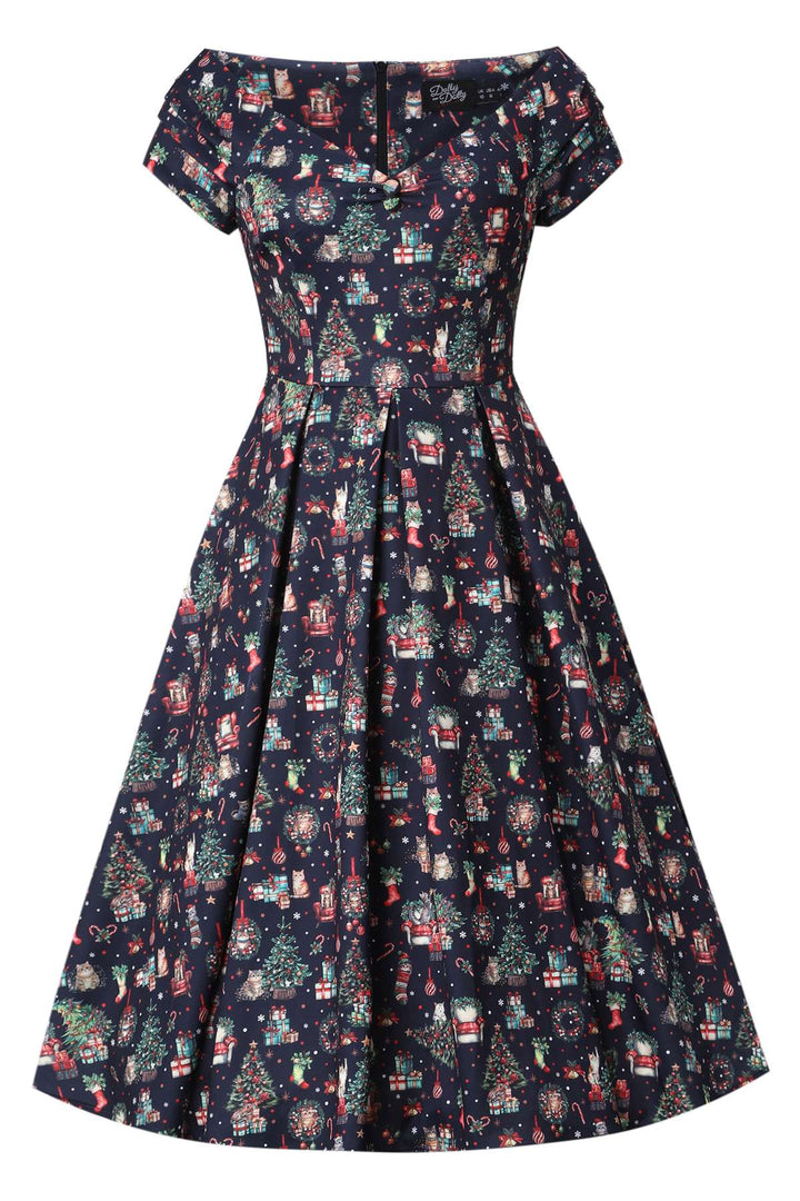 Lily Cats At Christmas Circle Dress With Pockets Lily Cats At Christmas Circle Dress With Pockets