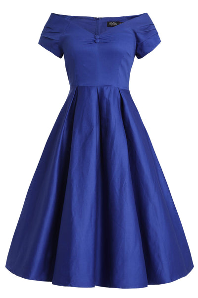 Front view of Lily Dark Blue Off Shoulder Dress