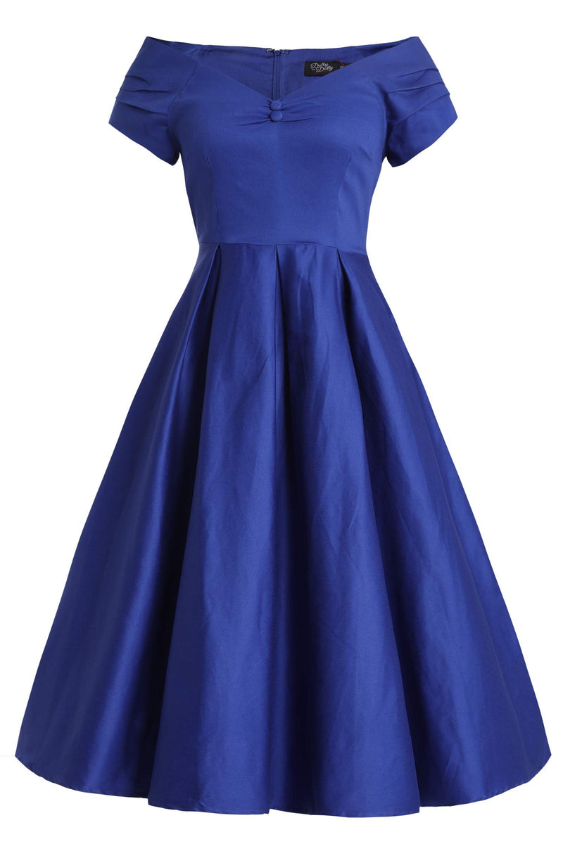 Front view of Lily Dark Blue Off Shoulder Dress