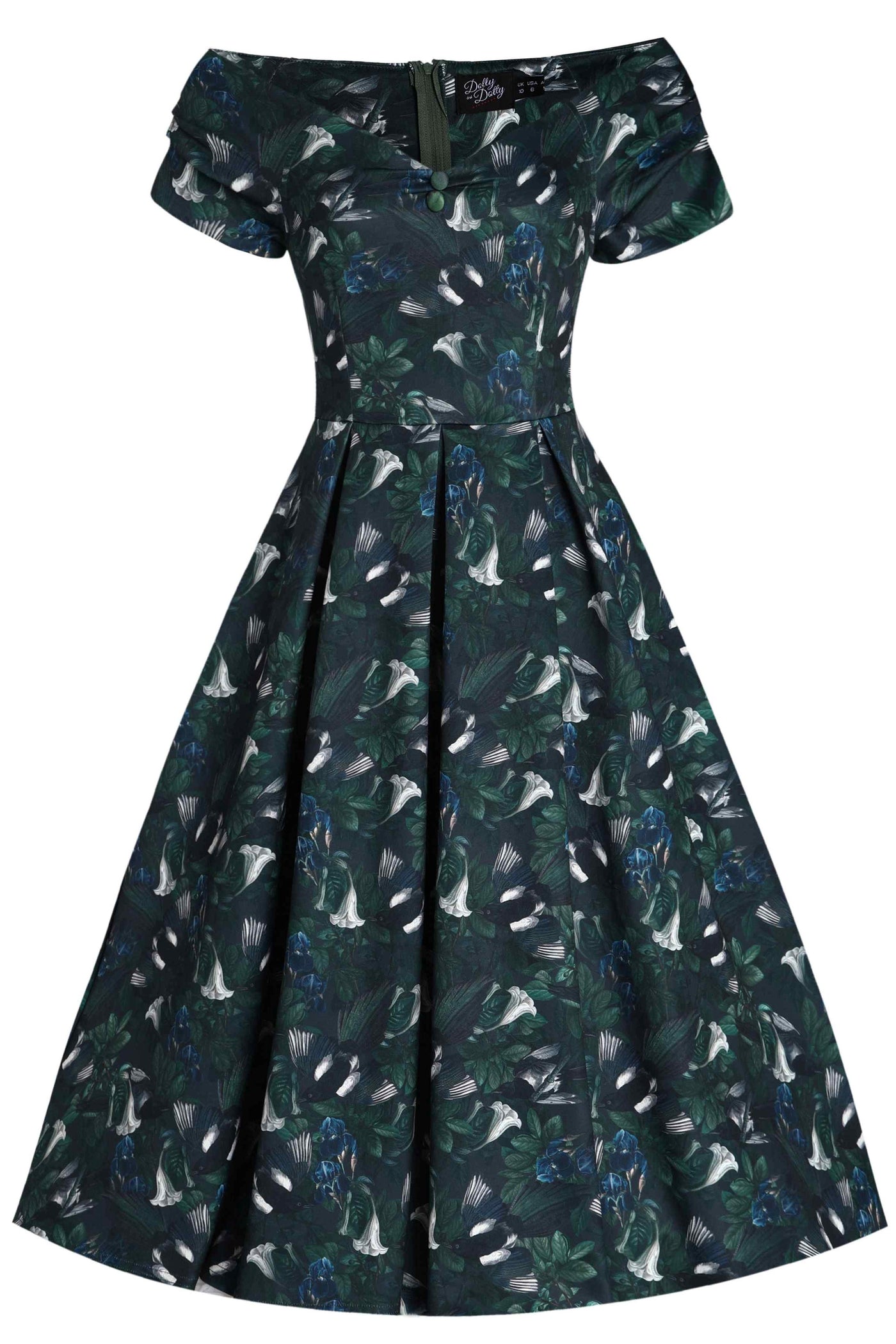 Front view of Lily Dark Green Off Shoulder Dress In Magpie 