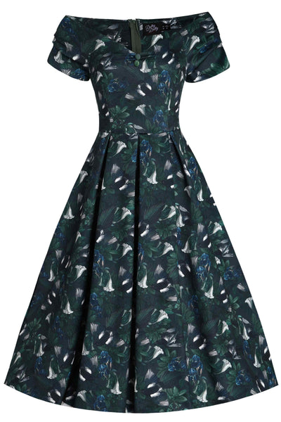 Front view of Lily Dark Green Off Shoulder Dress In Magpie 