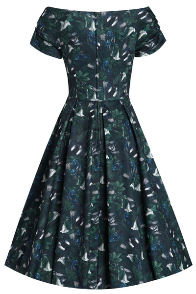 Back view Lily Dark Green Off Shoulder Dress In Magpie 