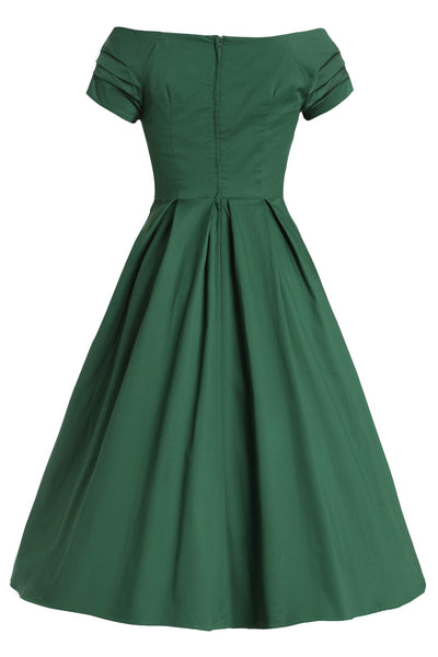 Back view of Lily Dark Green Off Shoulder Dress