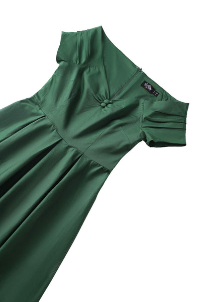 Close up view the top of Lily Dark Green Off Shoulder Dress