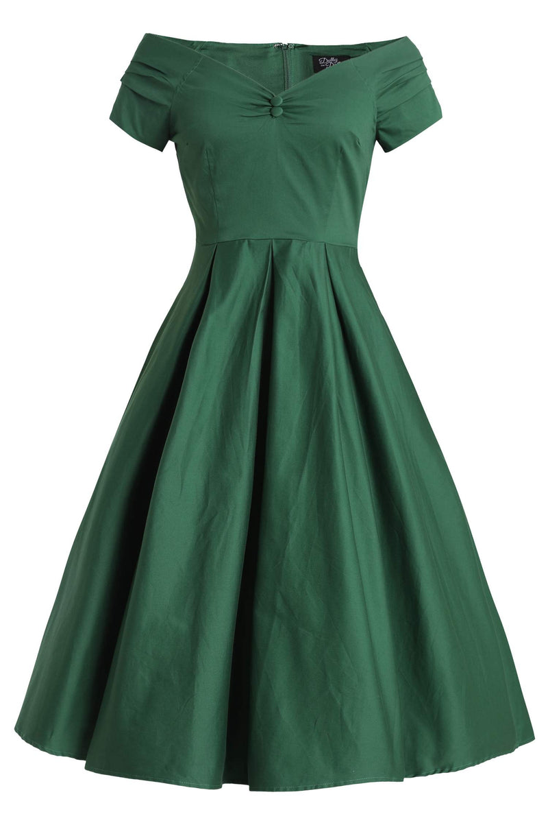 Front view of Lily Dark Green Off Shoulder Dress