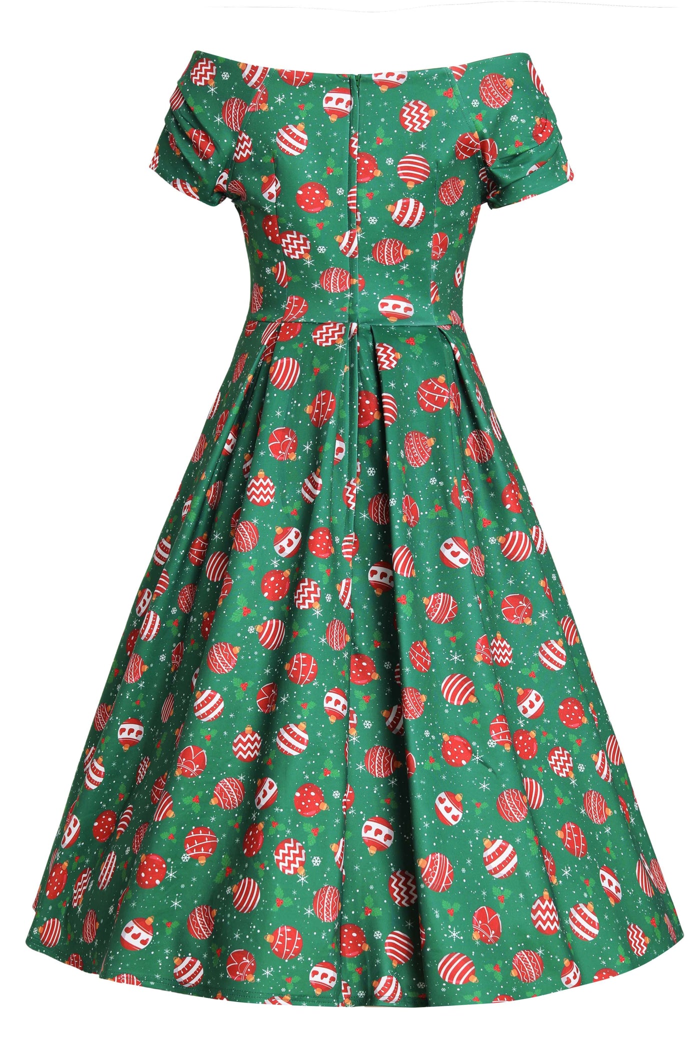 Back view of Lily Green Bauble Off Shoulder Dress