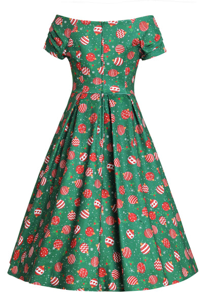 Back view of Lily Green Bauble Off Shoulder Dress
