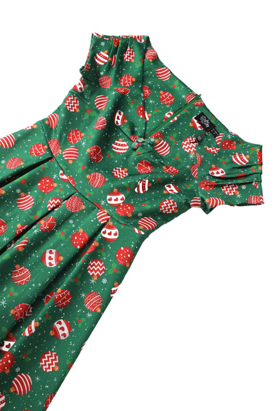 Close up view the top of Lily Green Bauble Off Shoulder Dress
