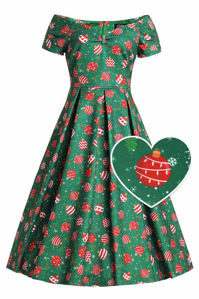 Front view of Lily Green Bauble Off Shoulder Dress