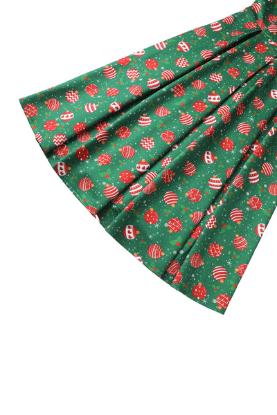 Close up view of Lily Green Bauble Off Shoulder Dress