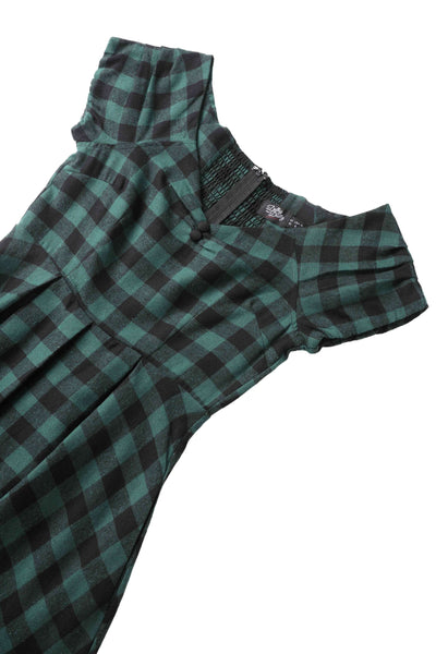Close up view the top of Lily Green Check Off Shoulder Dress
