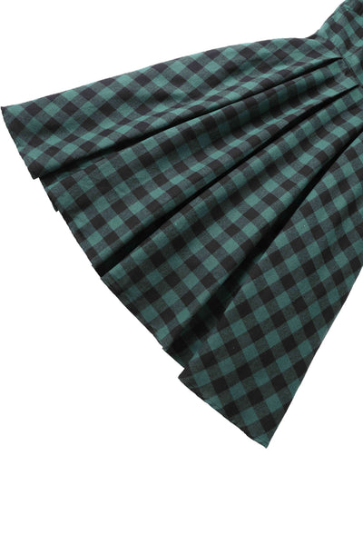 Close up view of Lily Green Check Off Shoulder Dress