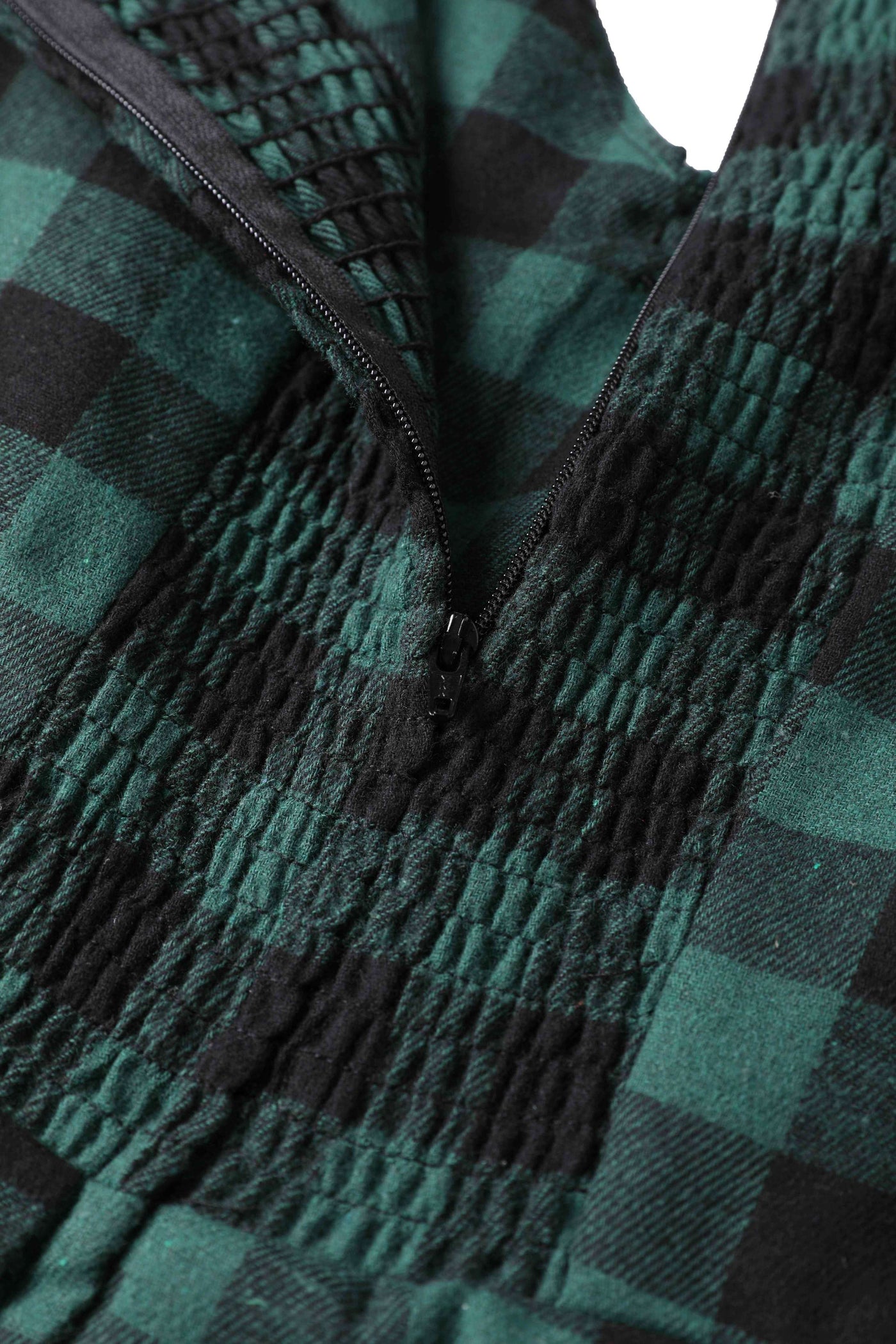 Zipper of Lily Green Check Off Shoulder Dress