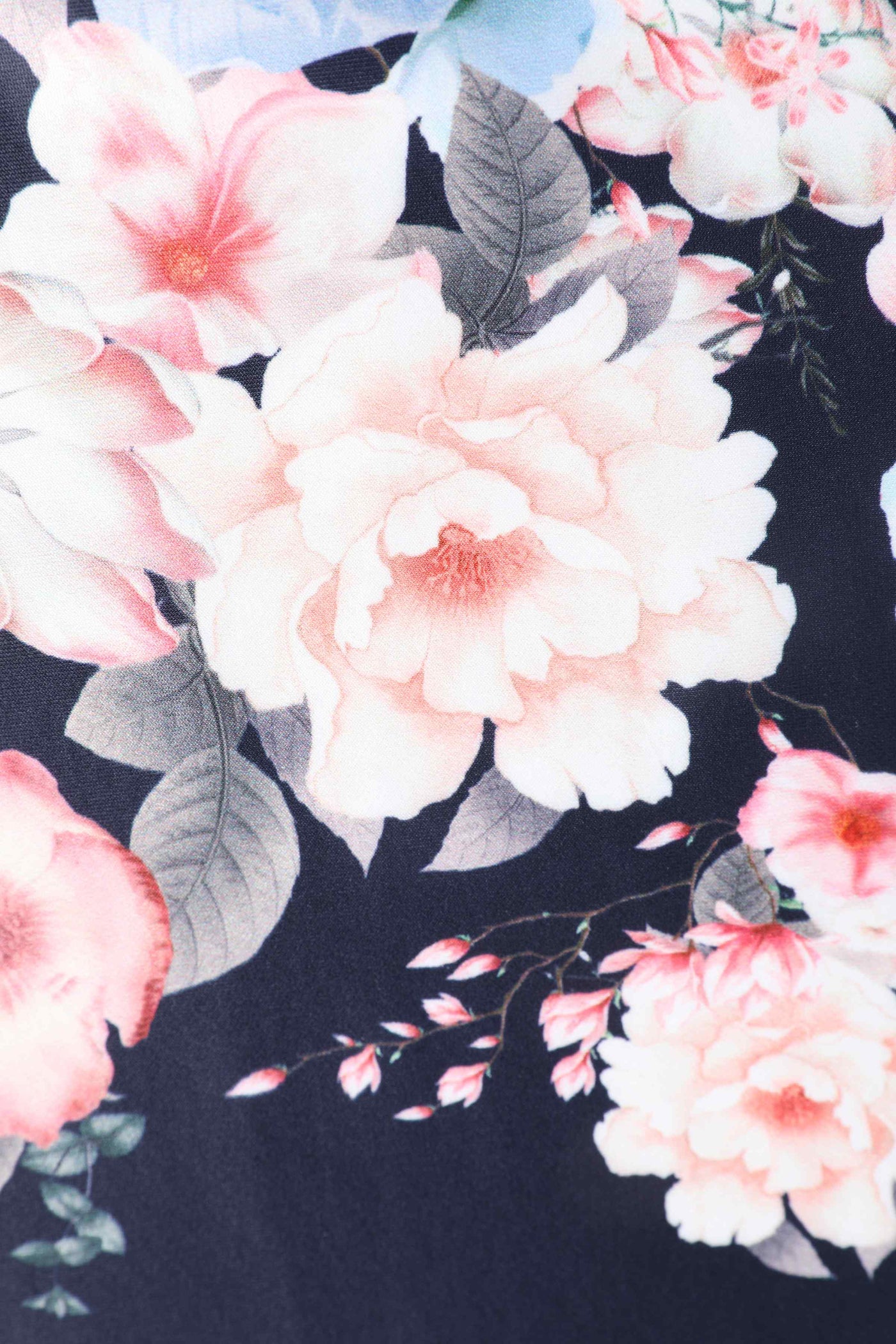 Pattern of Lily Navy Blue Falling Rose Off Shoulder Dress