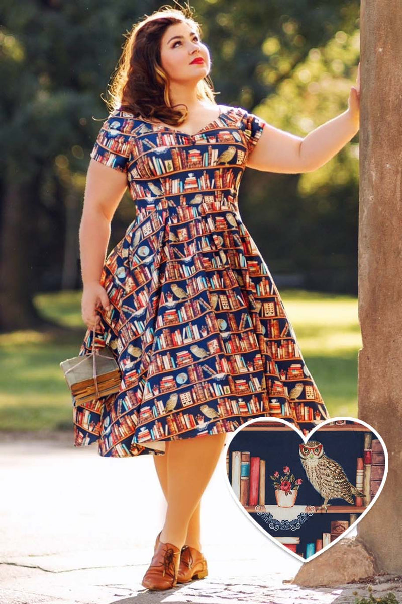 A model wearing Off Shoulder Book & Owl Dress