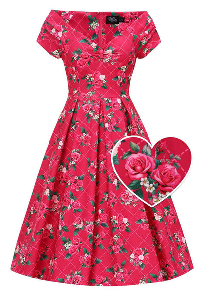 Lily Pink Floral Vine Off Shoulder Dress