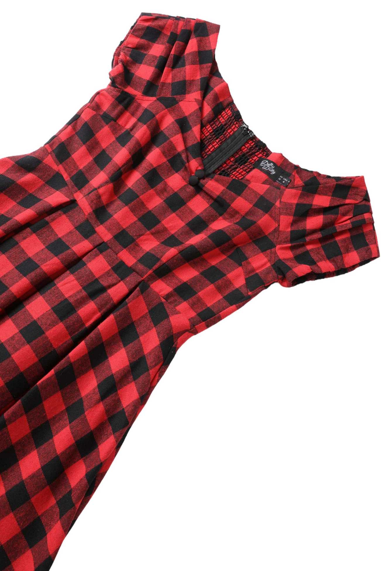 Close up view the top of Lily Red Check Off Shoulder Dress