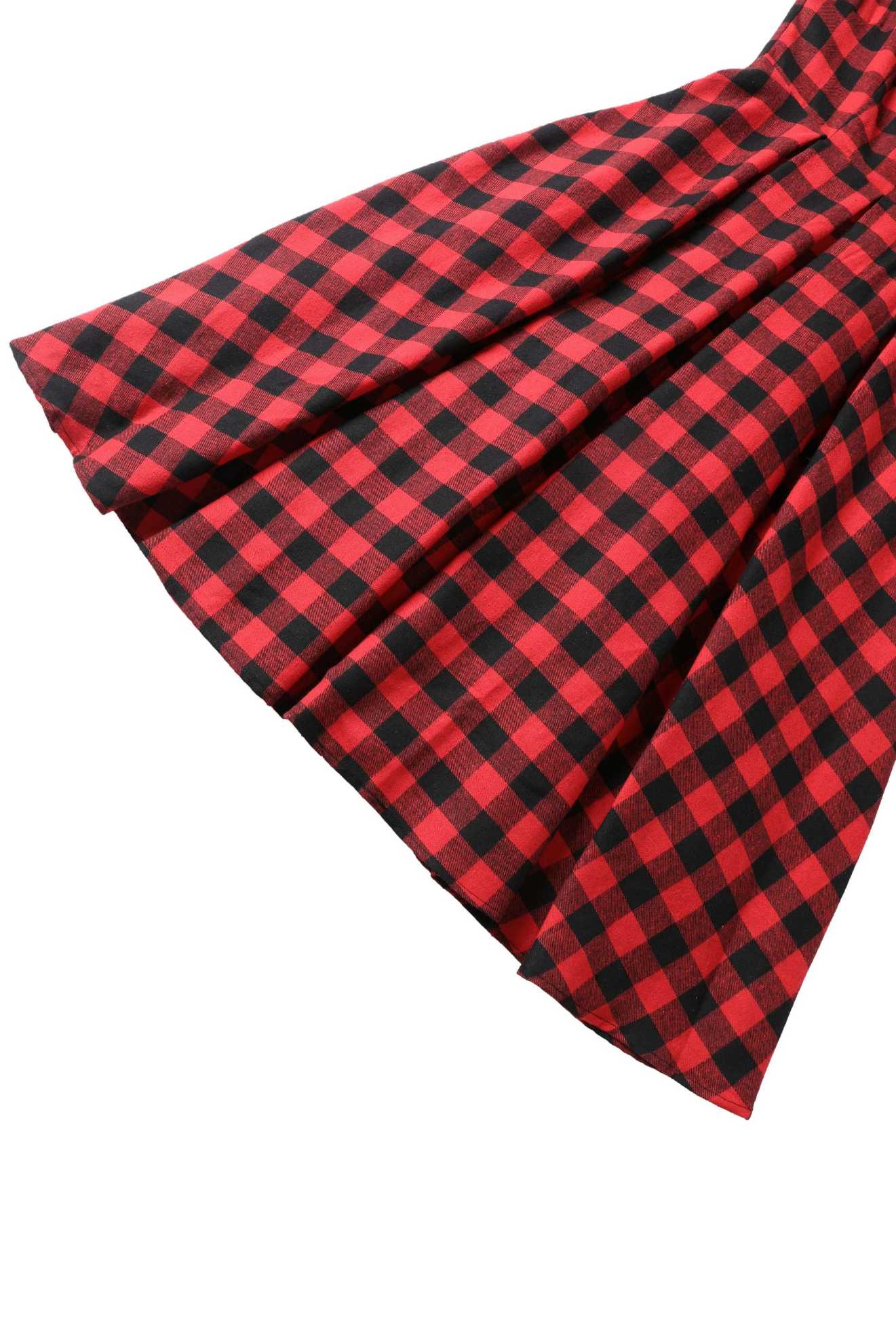 Close up view of Lily Red Check Off Shoulder Dress