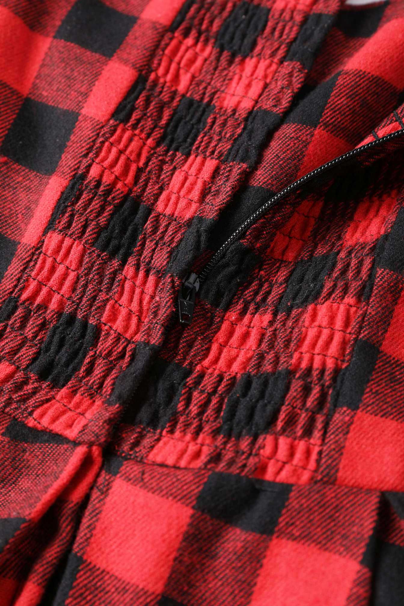 Zipper of Lily Red Check Off Shoulder Dress